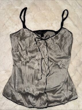 Express Silver Silk Camisole with Black Trim